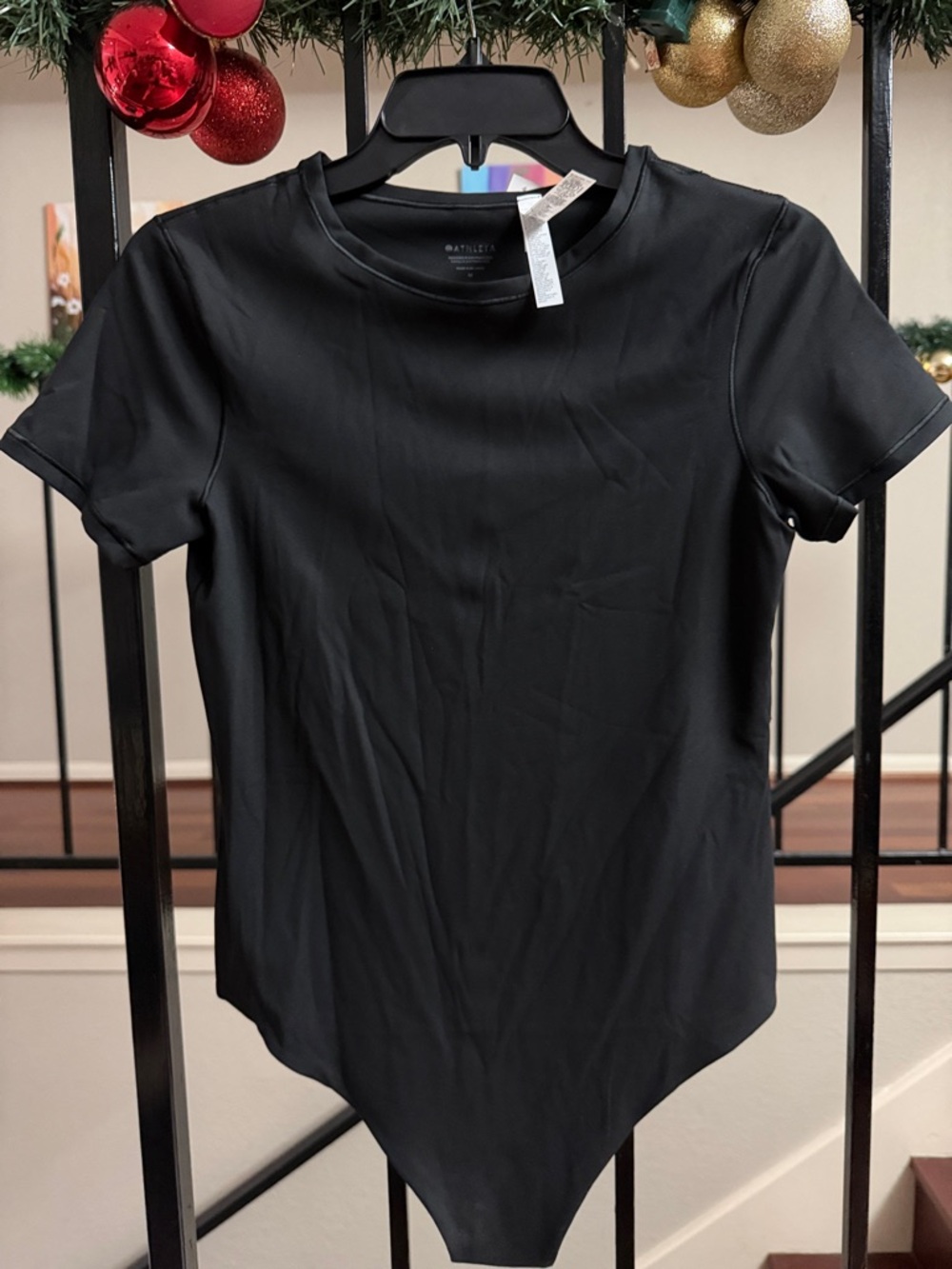 Athleta Black Short-Sleeve Crewneck Bodysuit